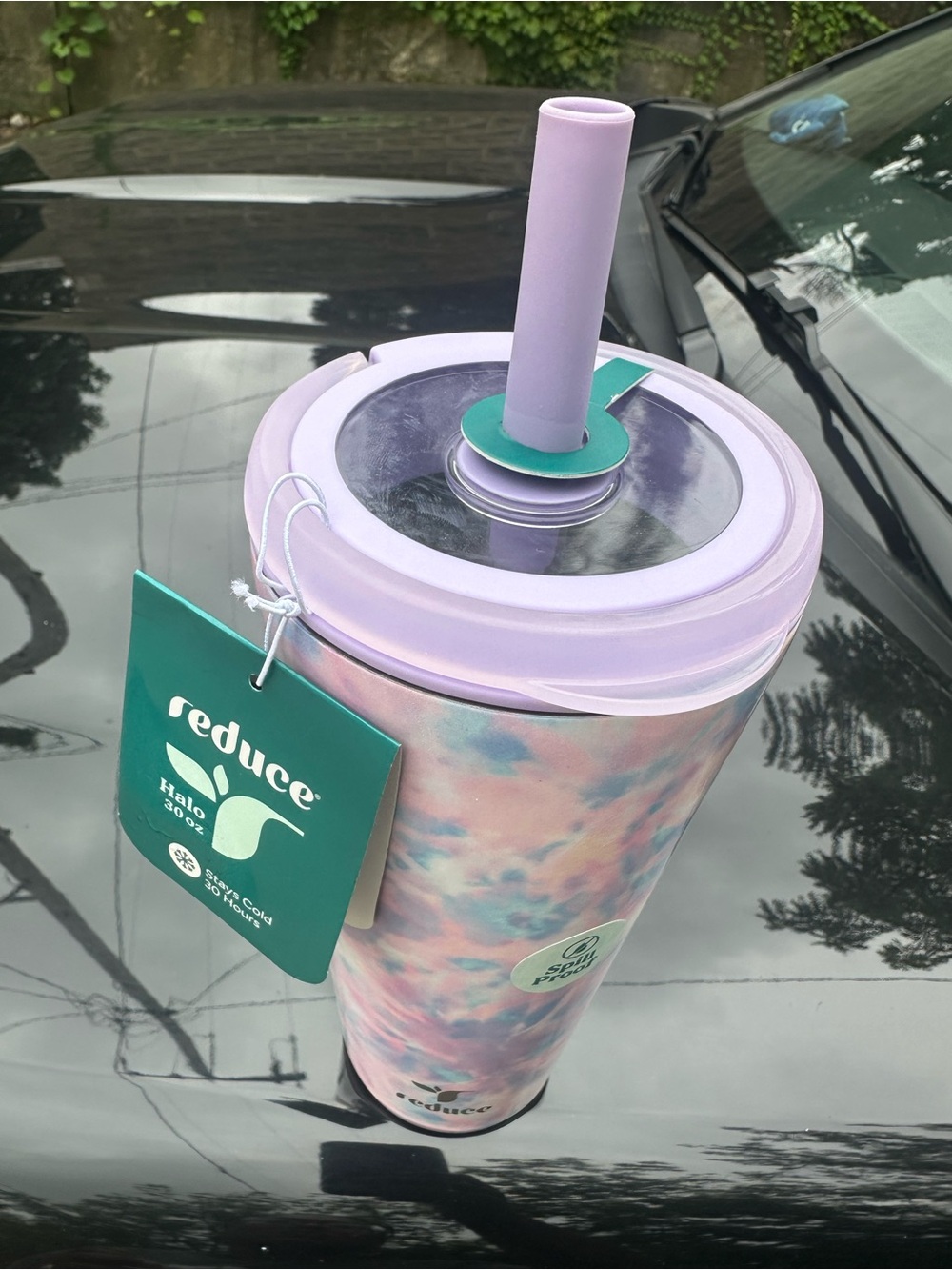 Halo Pastel Tie-Dye Reusable Tumbler with Straw - Lavender Lid